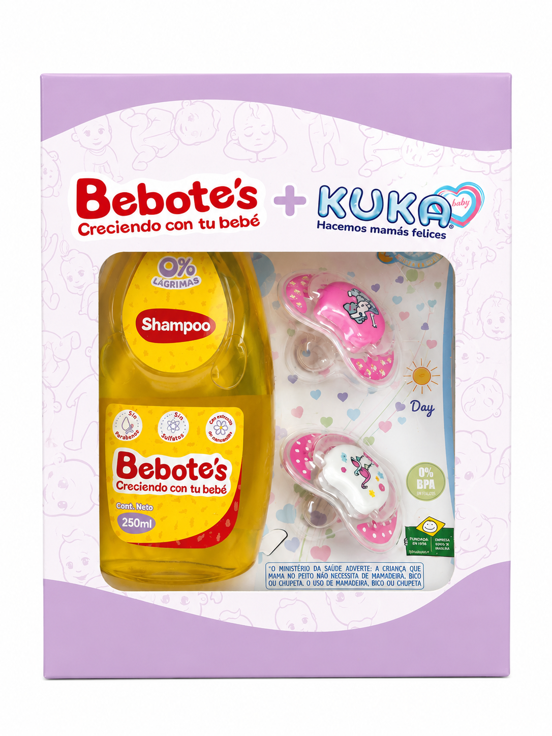 Kit Shampoo Bebotes 250ml Manzanilla + 2 Chupetes Kuka