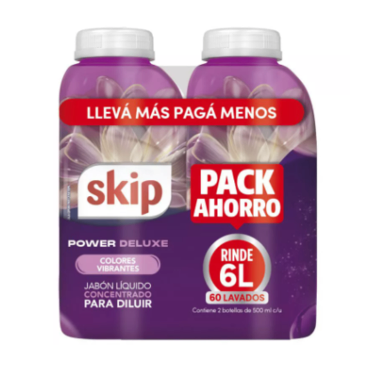 Jabon Liquido Skip Power Deluxe Para Diluir Pack Ahorro 500 ml - 2 unidades