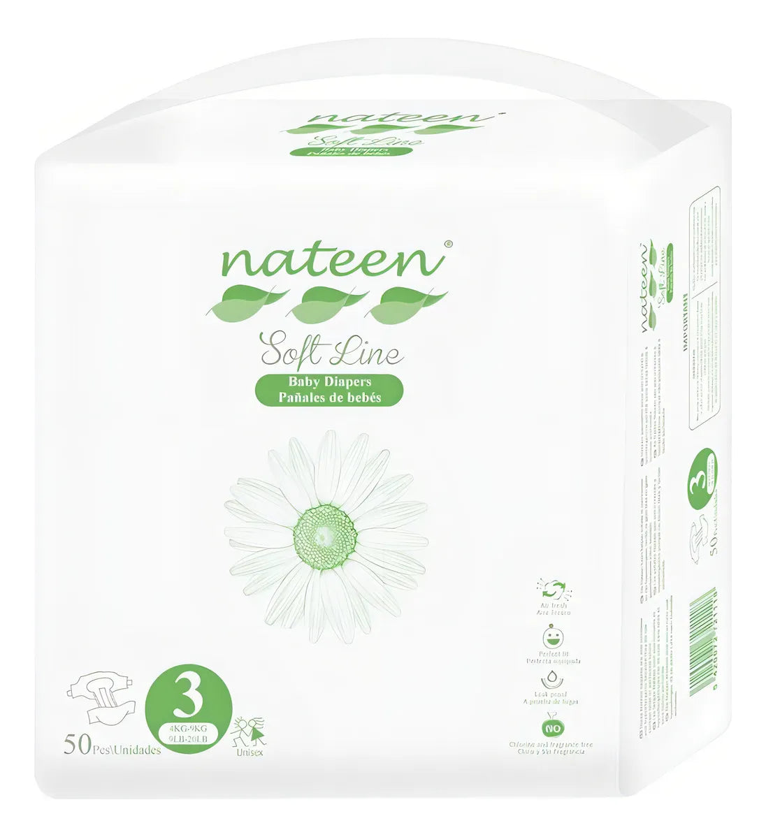 Pañales Ecológicos Nateen Soft Line M Talle  3 - 50 unidades