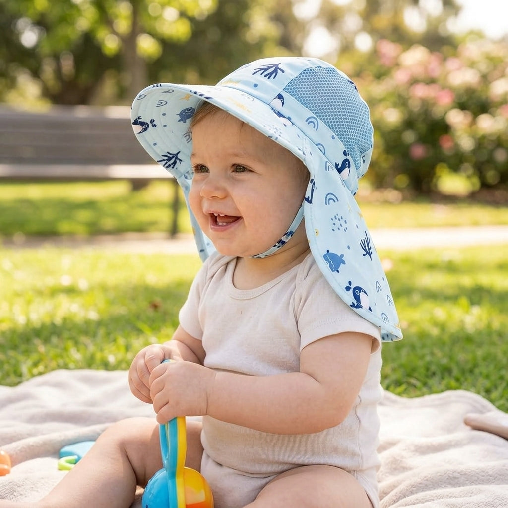 Gorro con Protector de Nuca para Bebés y Niños - Celeste
