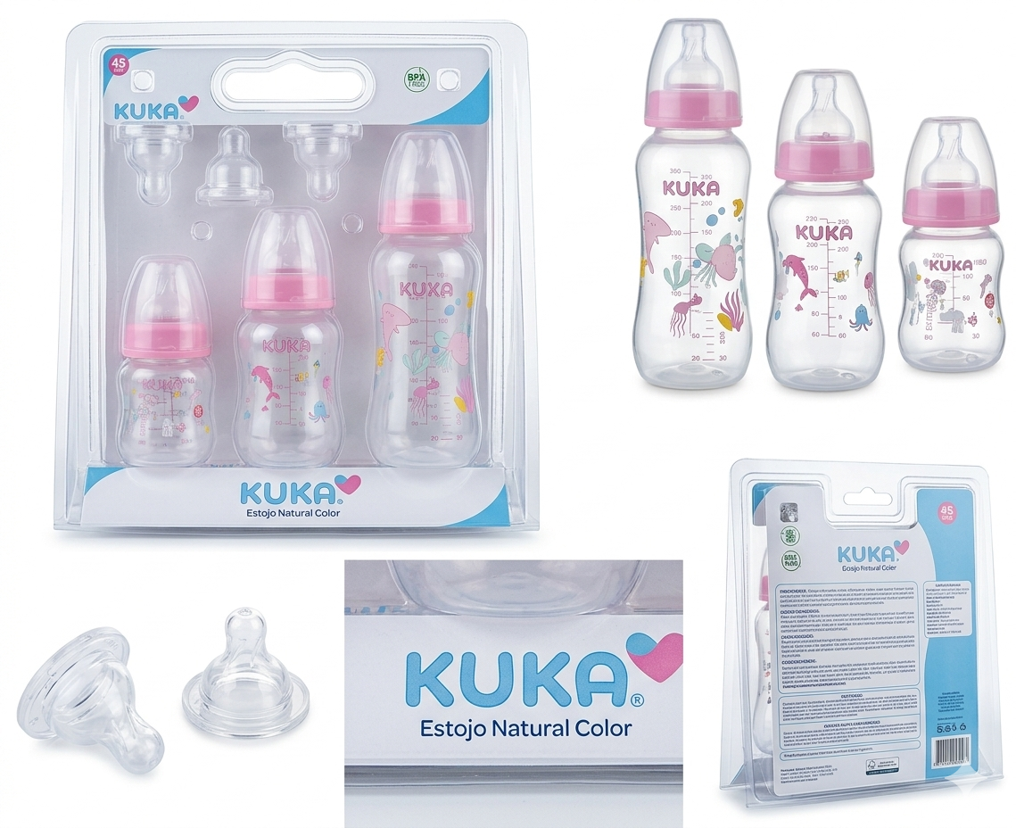 Pack Ahorro x3 Mamaderas Kuka Natural Plus Anatómicas Rosadas