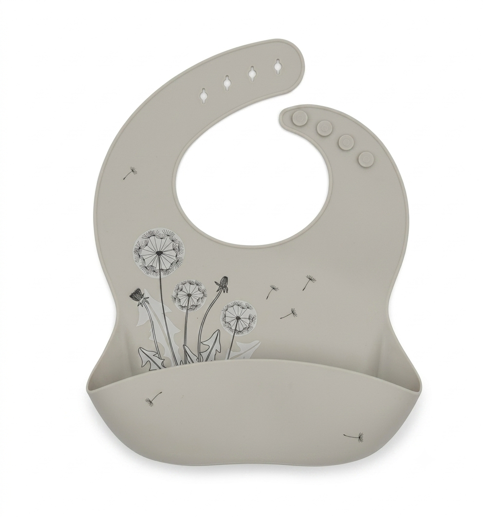 Babero de Silicona KikkaBoo Flores - Beige