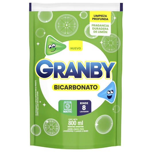 Jabón Líquido para Ropa Granby Bicarbonato Limón 800 ml