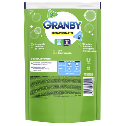 Jabón Líquido para Ropa Granby Bicarbonato Limón 800 ml