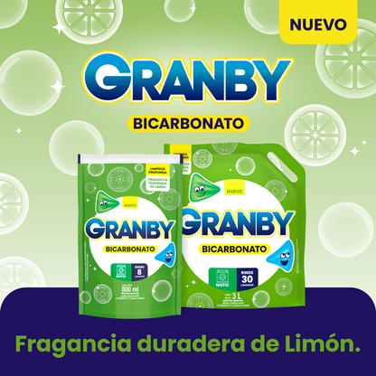 Jabón Líquido para Ropa Granby Bicarbonato Limón 800 ml