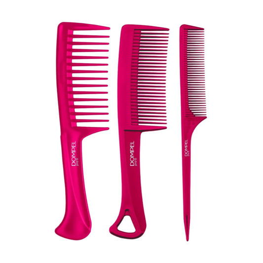 Pack 3 Peines Dompel Profesionales Rosa – Fino y Ancho