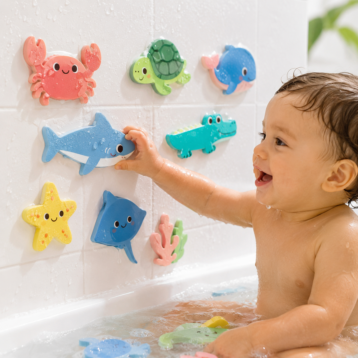 Juguetes de Baño BUBA Splash – 16 Animales que se Pegan con Agua | Estimulación Sensorial