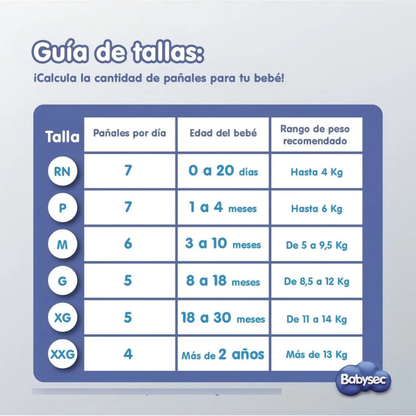 Pañales Babysec Ultra G - 120 unidades