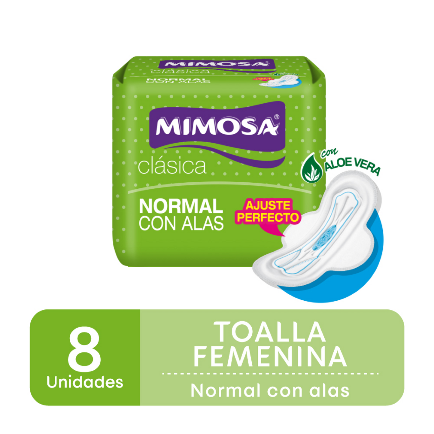 Toallitas Femeninas Mimosa Clásica con Alas 8 Unidades