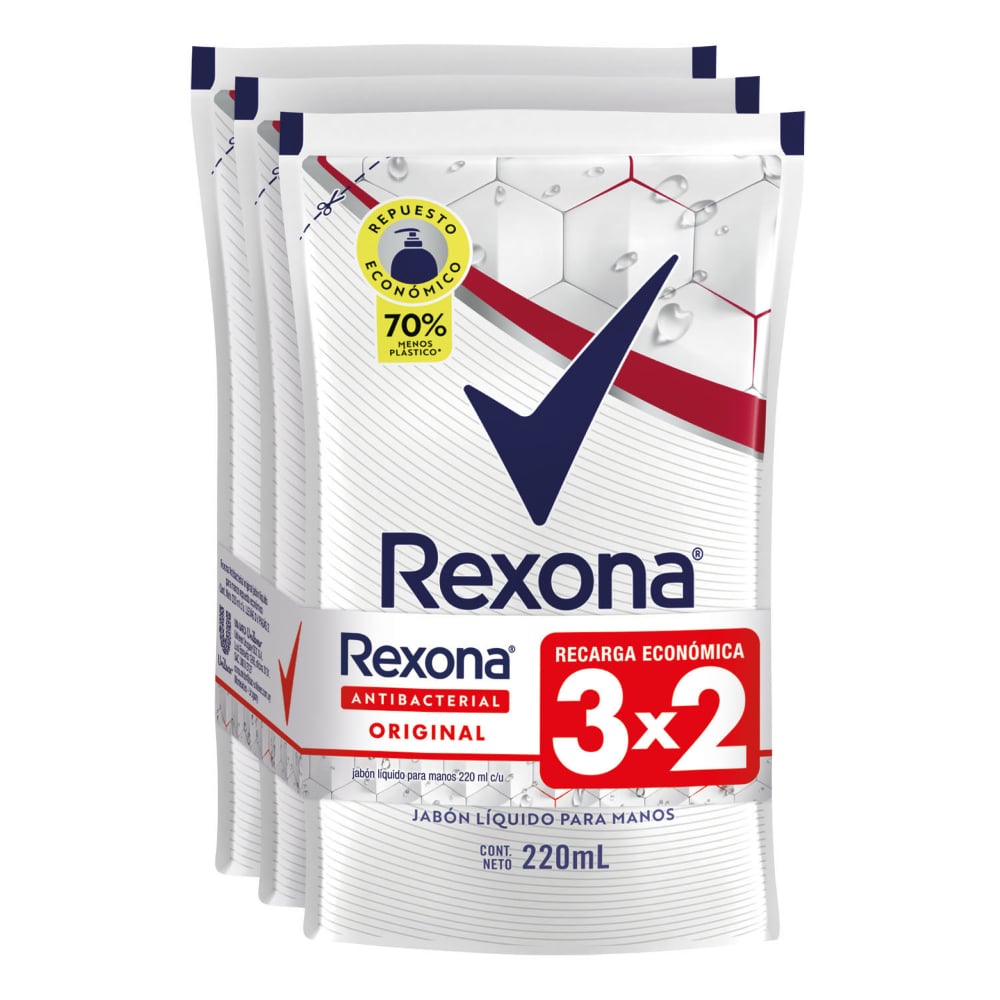 Repuesto Jabón Líquido Rexona Antibacterial Original 220 ml x3
