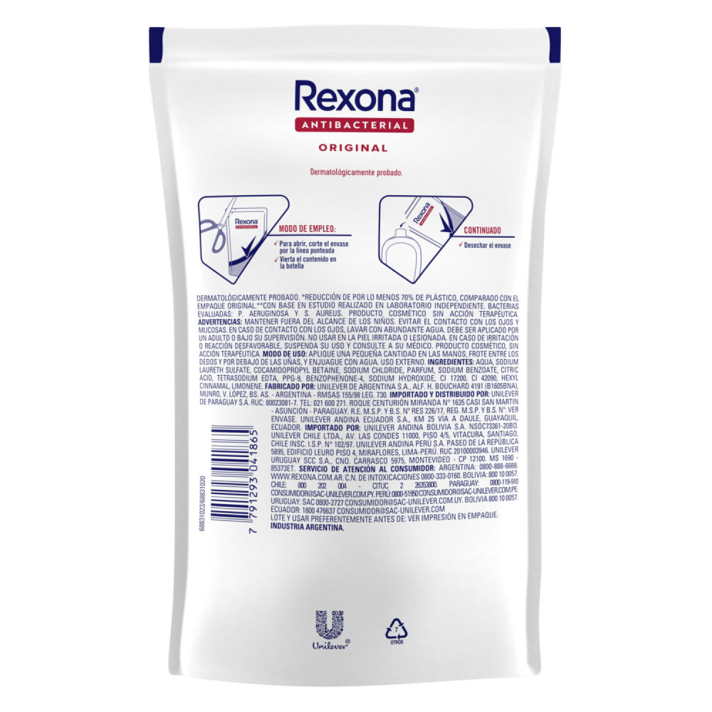 Repuesto Jabón Líquido Rexona Antibacterial Original 220 ml x3