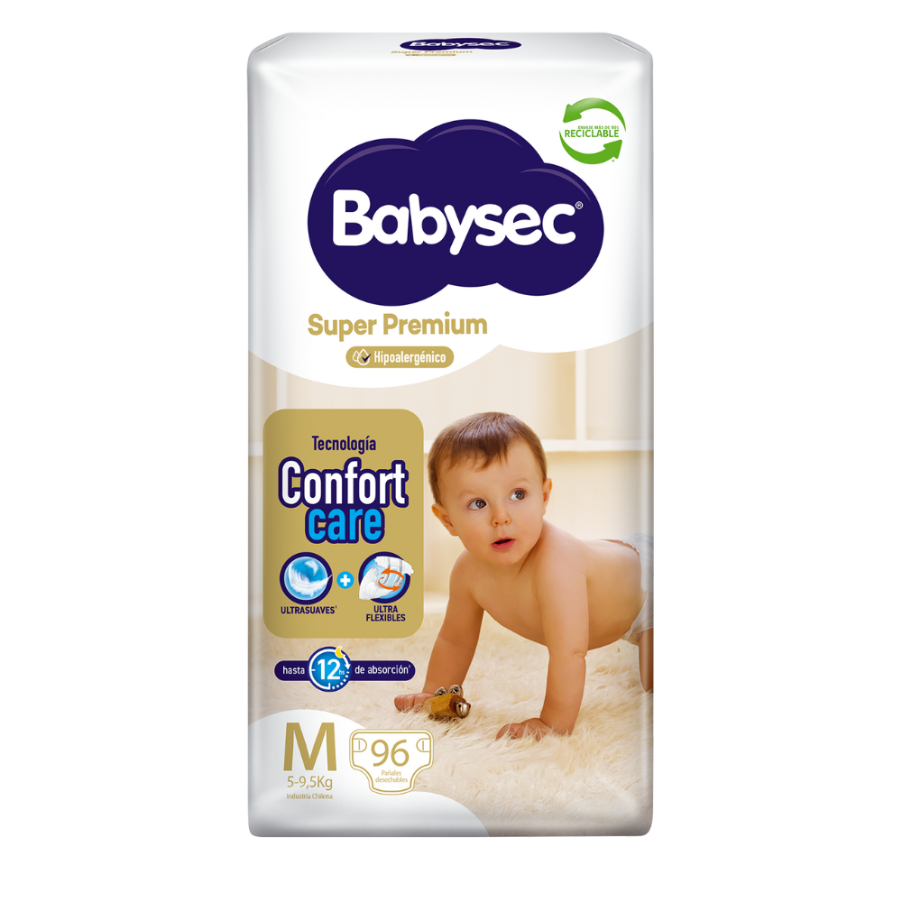 Pañales BabySec Super Premium M - 96 pañales