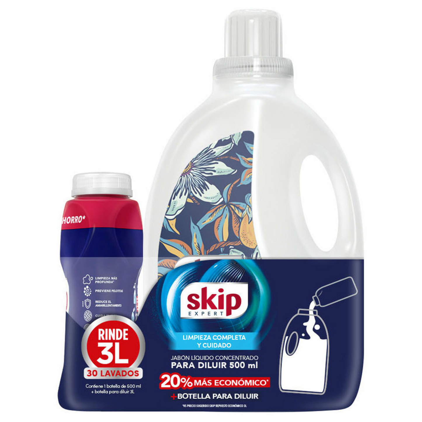 Jabón Líquido para Ropa Skip Diluible 500 ml + Botella