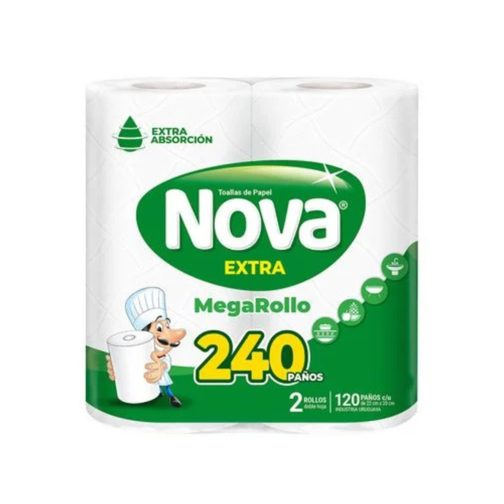Toalla de Papel Nova Extra Megarollo 2 Rollos x 240 Paños