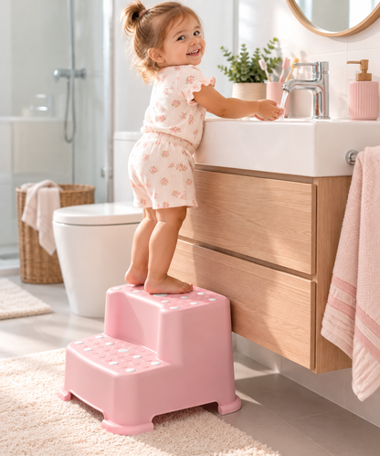 Banco Infantil BUBA de 2 Escalones Antideslizantes – Rosado