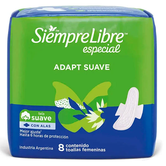 Toallas Femeninas Siempre Libre Adapt Suave Con Alas 8 Unidades