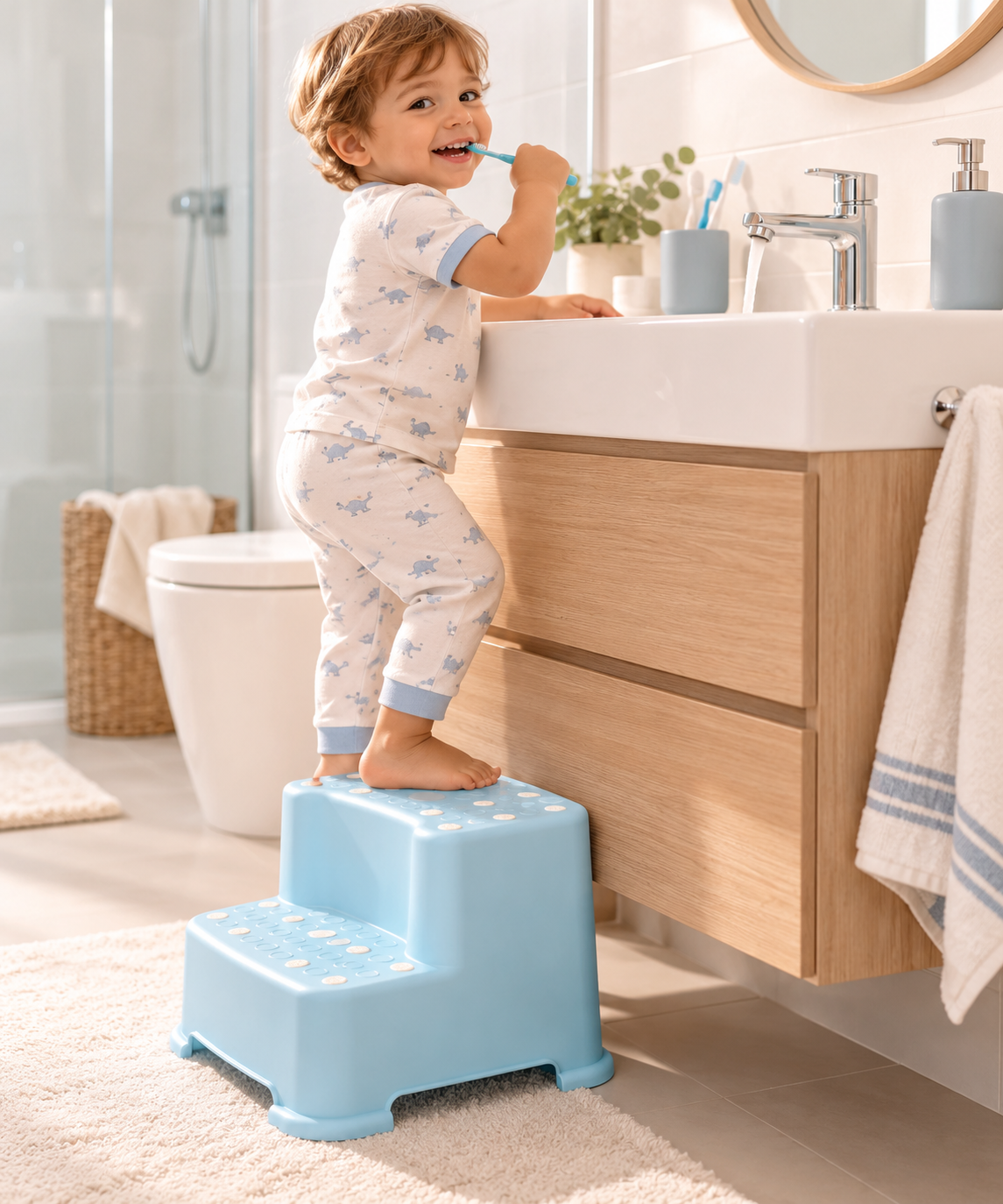Banco Infantil BUBA de 2 Escalones Antideslizantes – Celeste