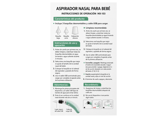 Aspirador Nasal Eléctrico para Bebé USB - 5 Niveles