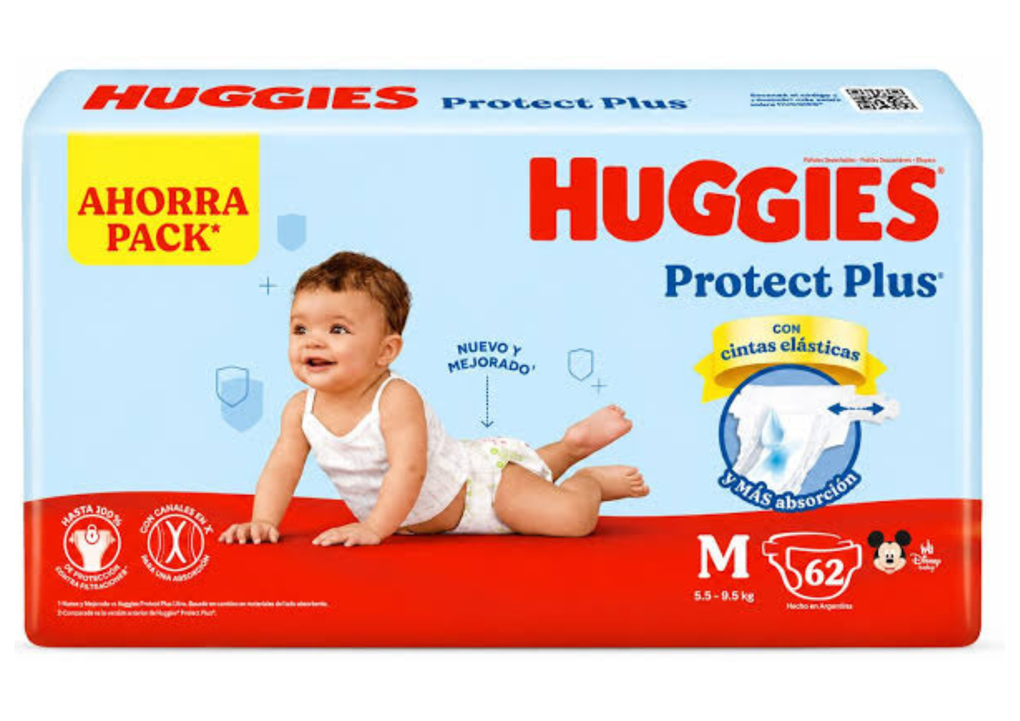 Pañales Huggies Protect Plus M - 62 unidades