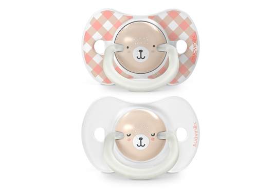 Set x2 Chupetes Fisiológicos Nocturnos 6-18 Meses - Suavinex Rosa Osito