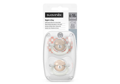 Set x2 Chupetes Fisiológicos Nocturnos 6-18 Meses - Suavinex Rosa Osito