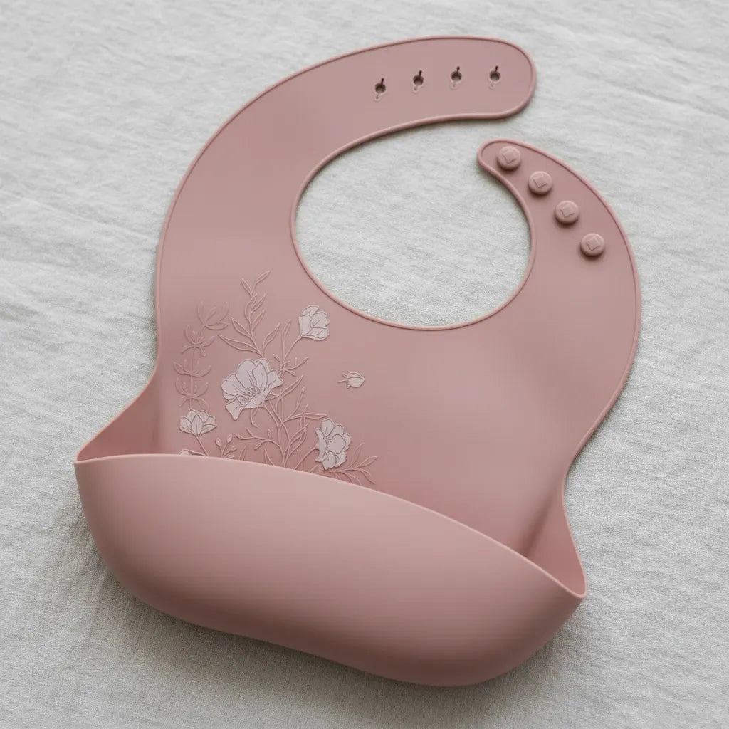 Babero de Silicona KikkaBoo Flores - Rosa