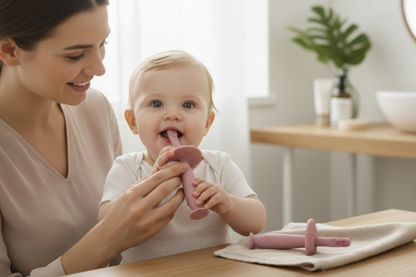 Cepillo Dental de Silicona Con tope + Repuesto Lorelli - Rosado