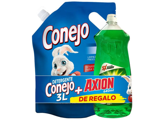 Jabón Líquido para Ropa Conejo Fresh 3L + Detergente Axion 640 ml