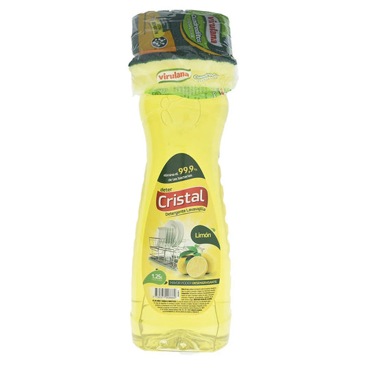 Detergente Cristal Limón 1.25L + Esponja De Regalo