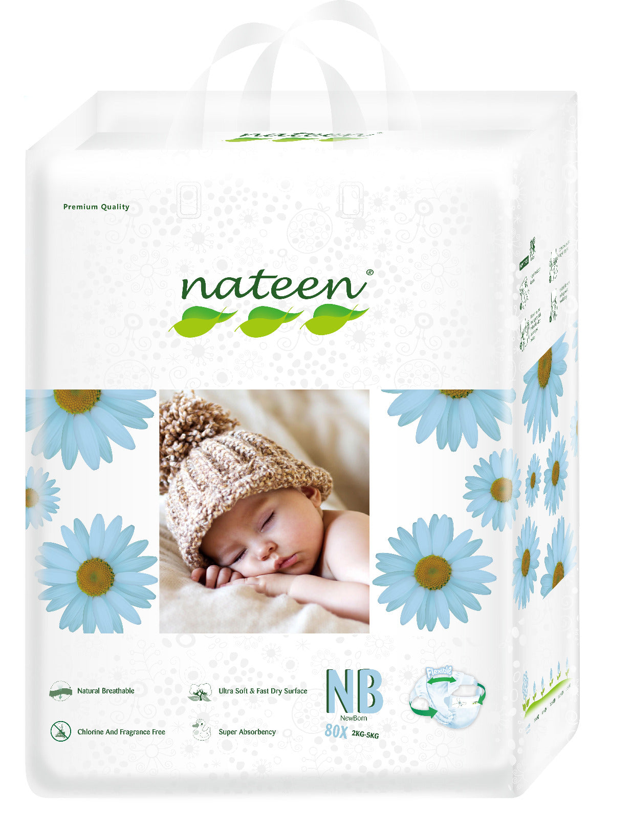 Pañales Ecológicos Nateen Premium RN Recién Nacido B - 80 Unidades
