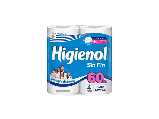 Papel Higiénico HIGIENOL Sin Fin 4 Rollos x 60 mts