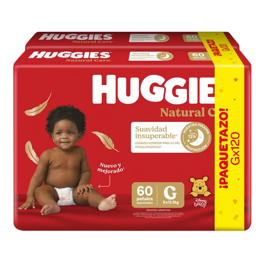 Pañales Huggies Natural Care Talle G – 120 unidades