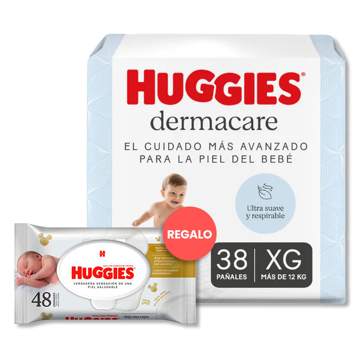 Pañales Huggies Dermacare Talle XG 38 Unidades + Toallitas Huggies Óleo Calcáreo