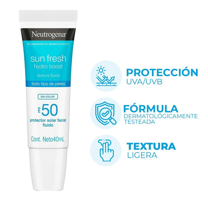 Protector Solar Neutrogena Sunfresh Hydroboost Fps50 40ml Sin Color