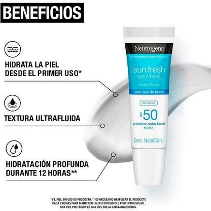 Protector Solar Neutrogena Sunfresh Hydroboost Fps50 40ml Sin Color