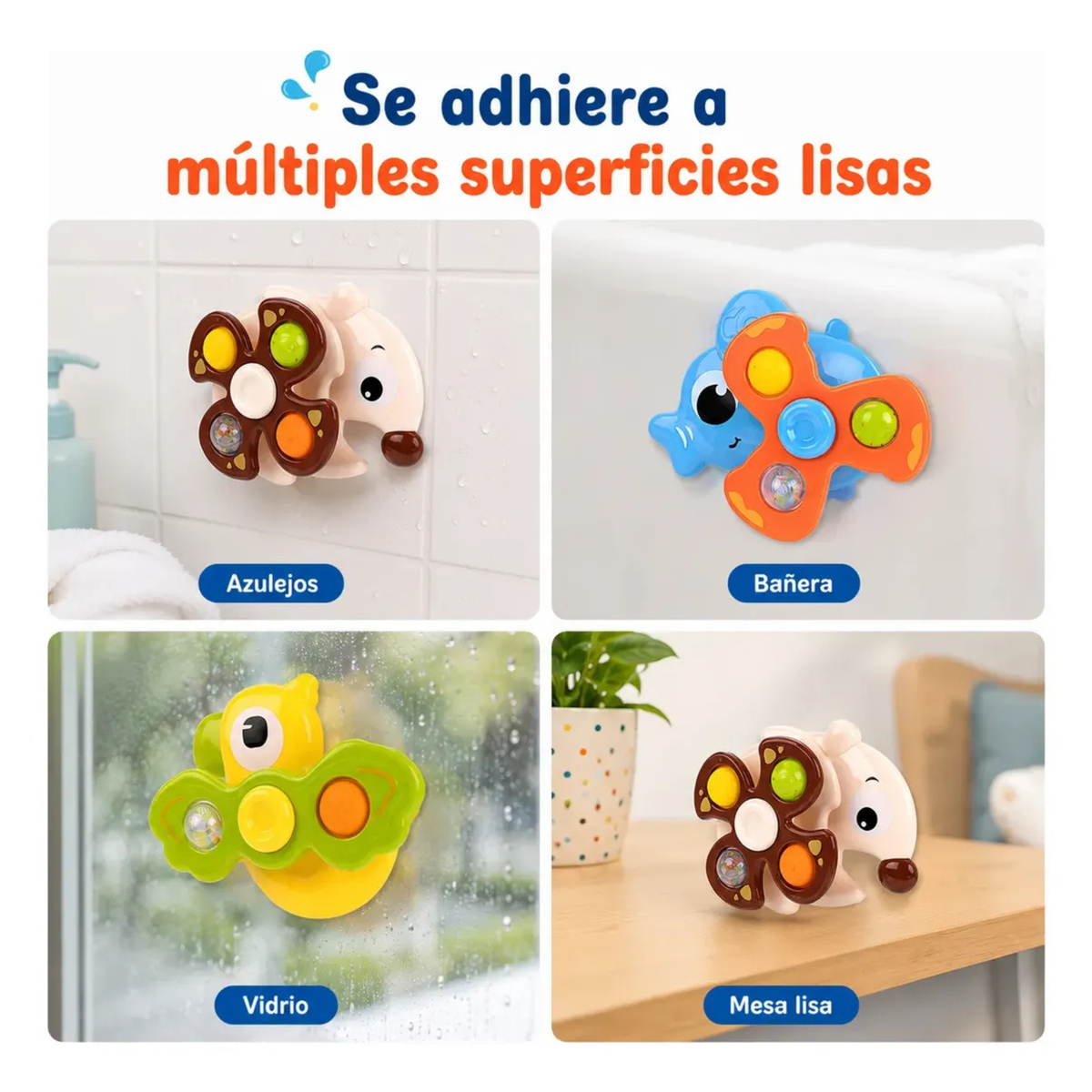 Set x3 Spinners Giratorios con Ventosa y Sonido de Animales