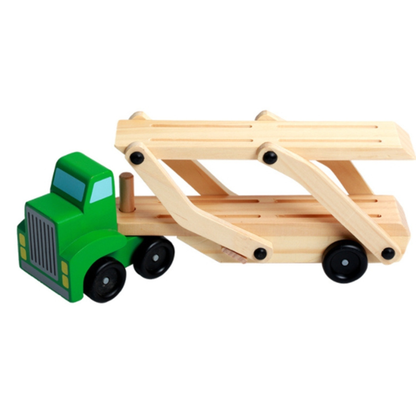 Camión de Madera Con Remolque y 4 Autos Para Niños Montessori