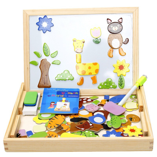 Juego de Madera Montessori con Pizarra Imantada y Animales – 95 Piezas