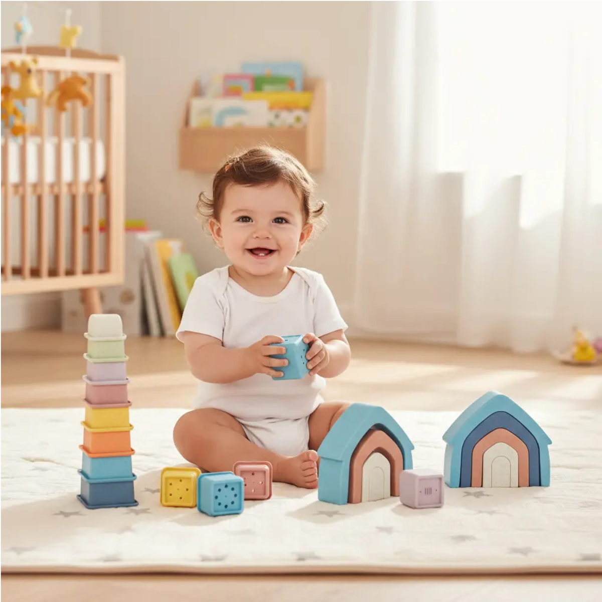 Set Cubos Apilables + Casa Encastre Para Bebé