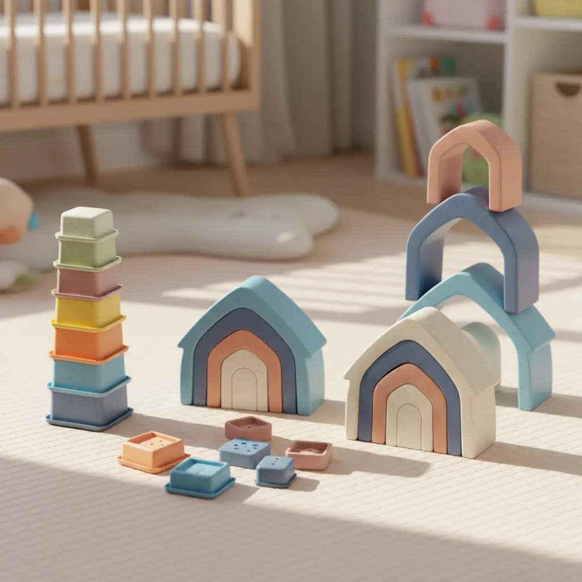 Set Cubos Apilables + Casa Encastre Para Bebé