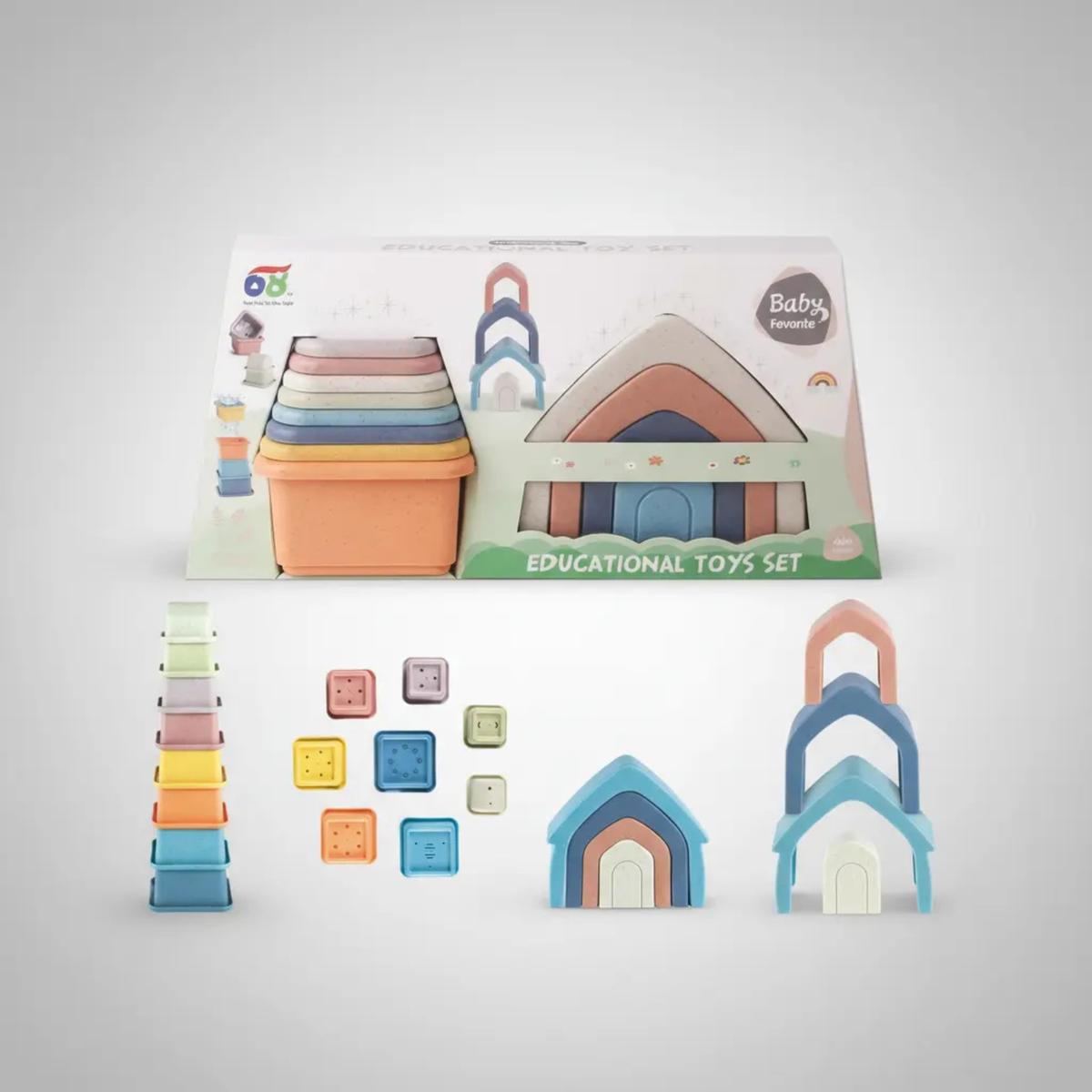 Set Cubos Apilables + Casa Encastre Para Bebé