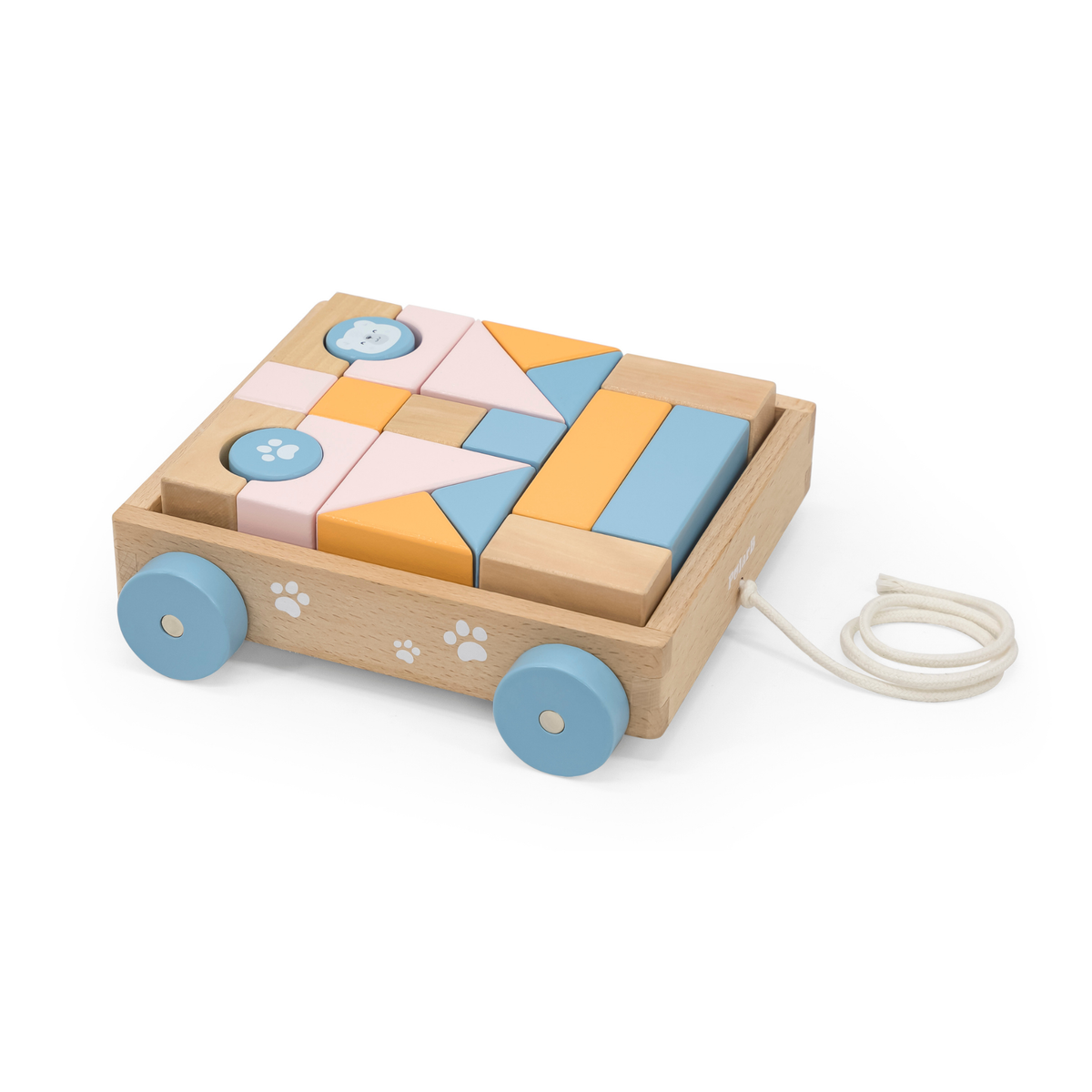 Carrito de Arrastre de Madera con 20 Bloques