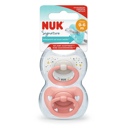 Chupetes de Silicona NUK Signature para Bebé Niña de 0 a 6 Meses x 2 Unidades