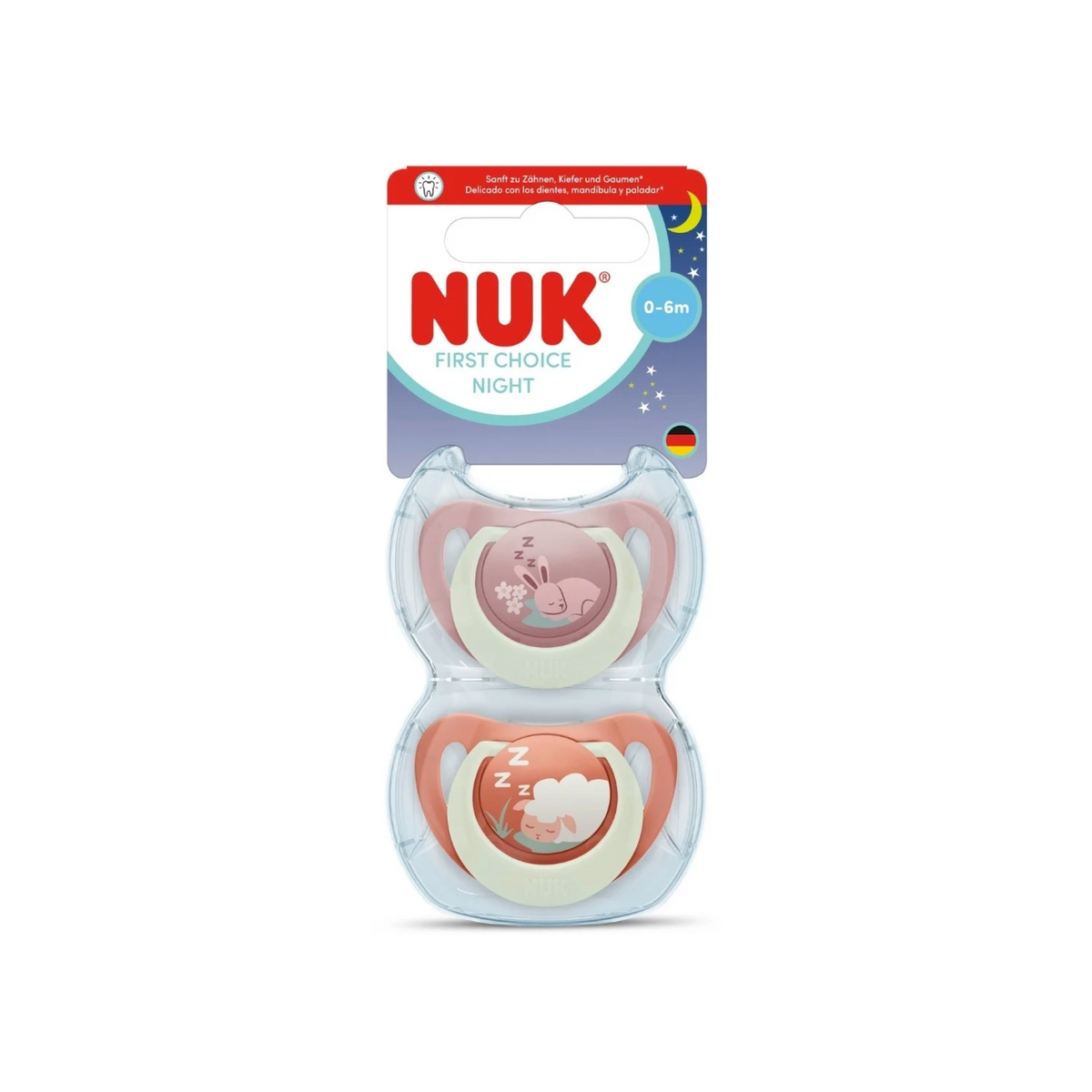 Chupetes de Silicona NUK First Choice Night para Bebé Niña de 0 a 6 Meses x 2 Unidades