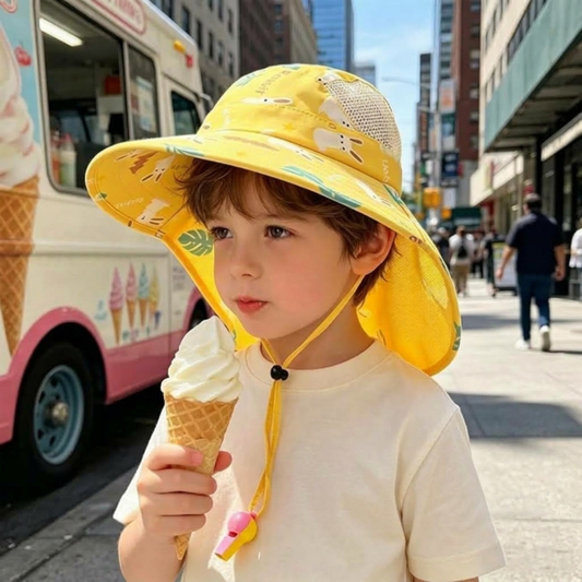 Gorro con Protector de Nuca para Bebés y Niños - Amarillo