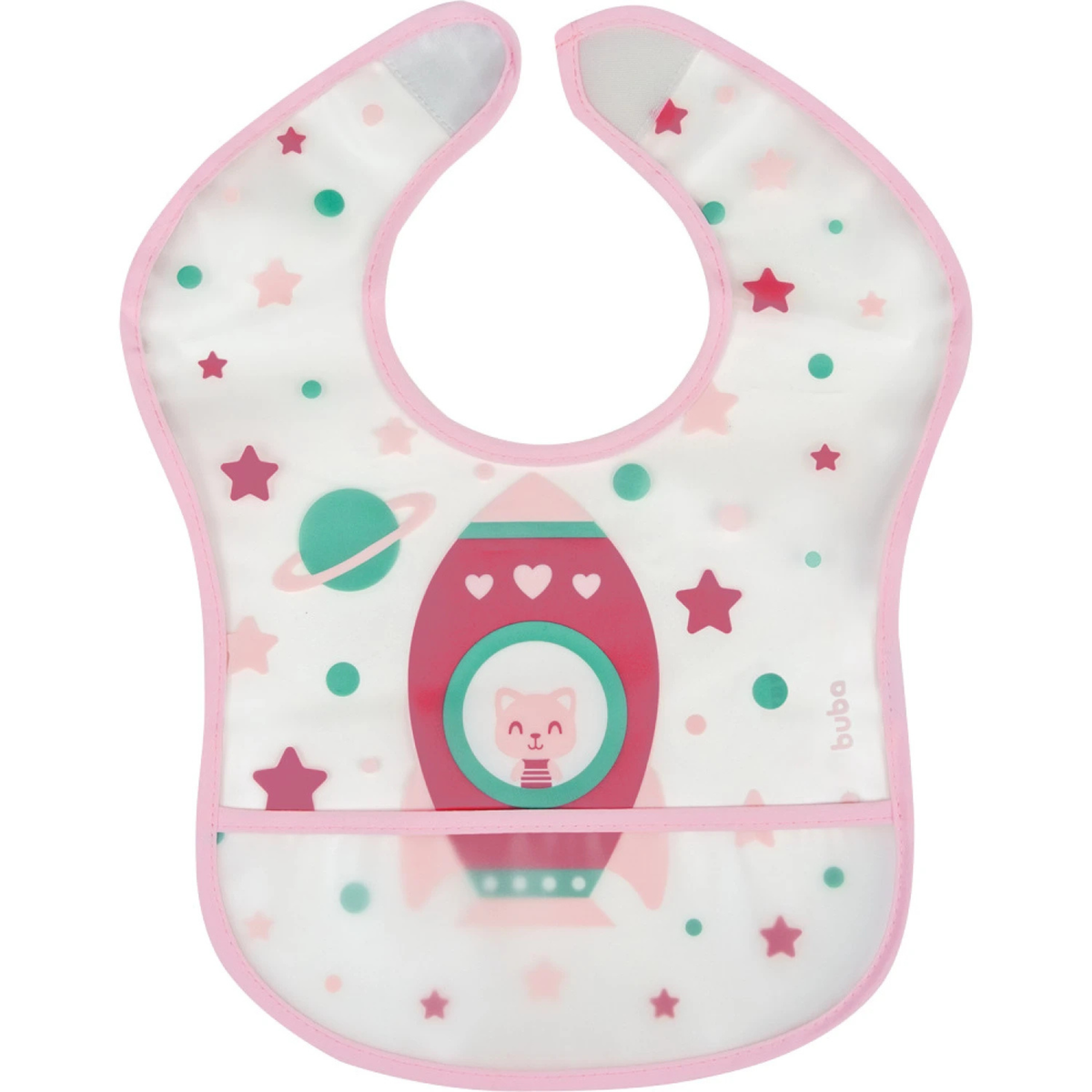 Babero Con Bolsillo Impermeable Para Niños Cohete Rosa - Buba