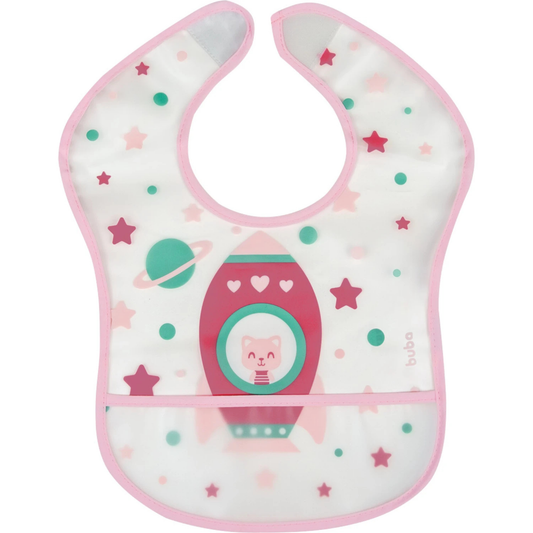 Babero Con Bolsillo Impermeable Para Niños Cohete Rosa - Buba