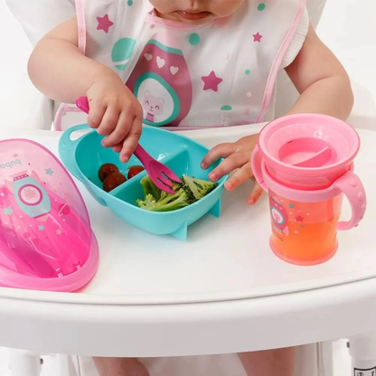 Babero Con Bolsillo Impermeable Para Niños Cohete Rosa - Buba