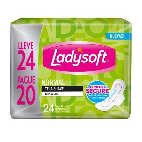 Ladysoft Toallitas Femeninas Normal con Alas – 24 Uds