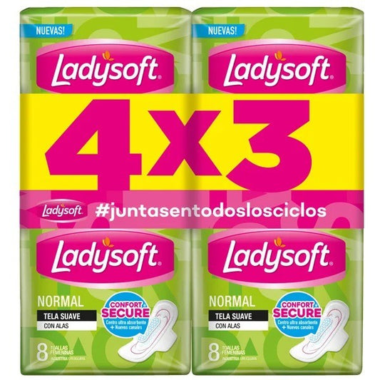 Ladysoft Toallitas Femeninas Normal – Pack 4 x 8 Unidades